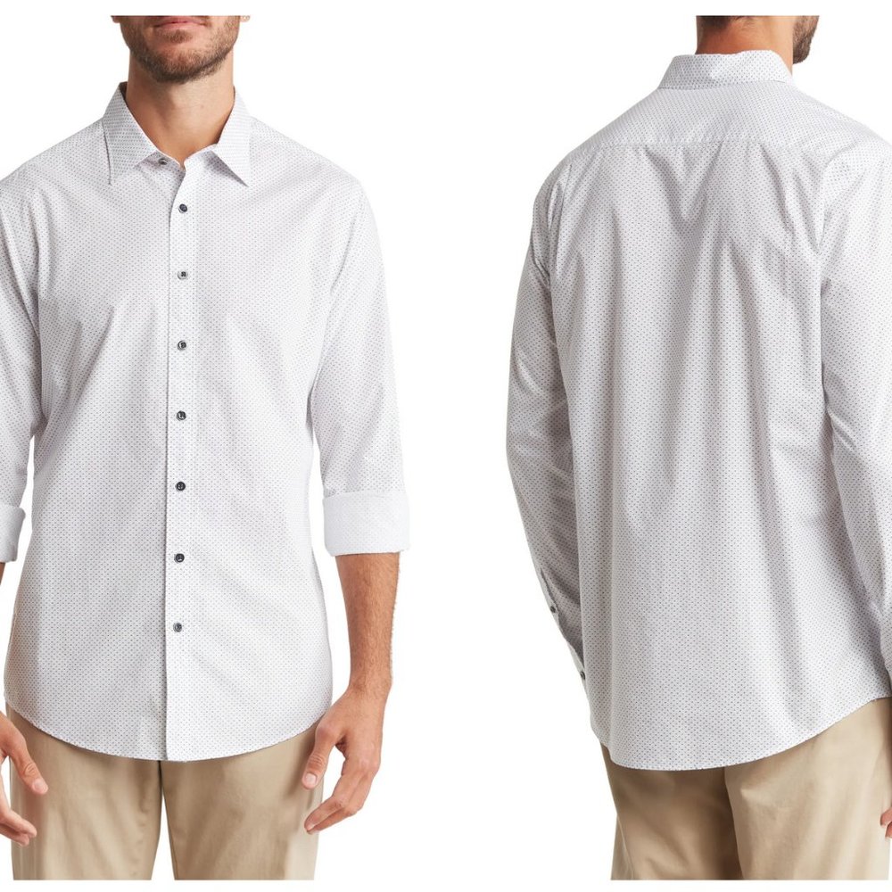 NWT Rodd & Gunn White with Blue Dots Men's Dress Shirt, XXXL Sport Fit